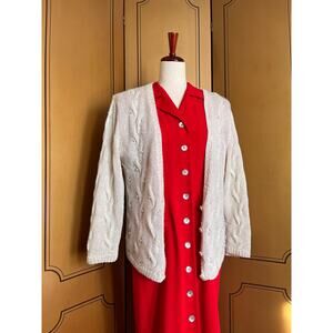 Vintage knitted cardigan in wool blend with pearls, size M